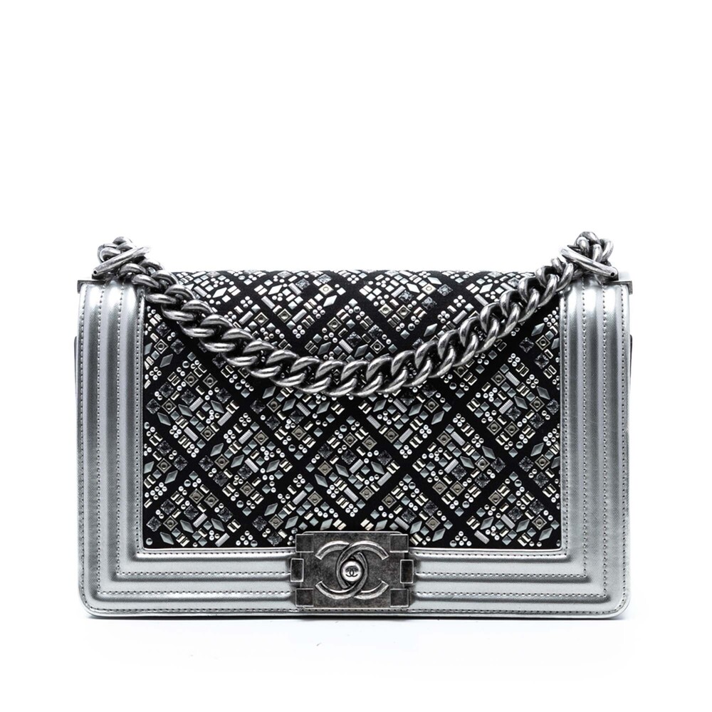 Pre-Loved Chanel Old Medium Calfskin Crystal Embellished Boy Flap